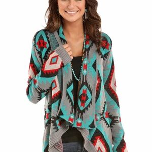 Rock & Roll Cowgirl Aztec Patterned Open Front Cardigan